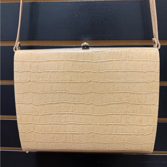 TROUVÉ Faux Croc Shoulder Bag – Beige Structured Purse - Picture 2 of 7